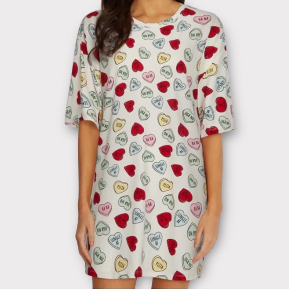 Wildfox Women’s Pajama Sleep Shirtdress Night Shirt Small Candy Hearts Cozy NWT